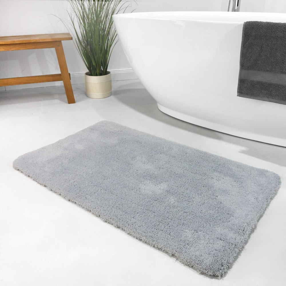 Weicher Hochflor Badteppich grau, saugstark, rutschfest  55x65 -
