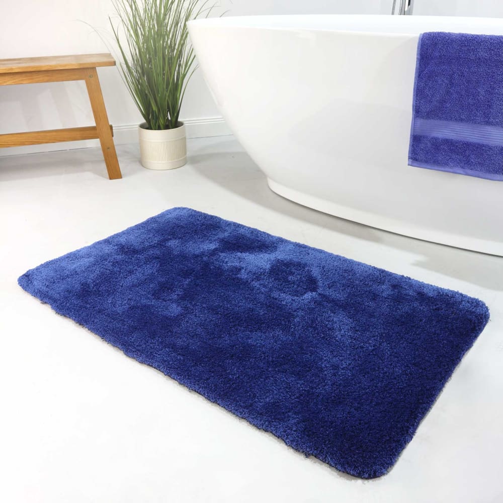 Weicher Hochflor Badteppich dunkelblau, rutschfest  70x120 -
