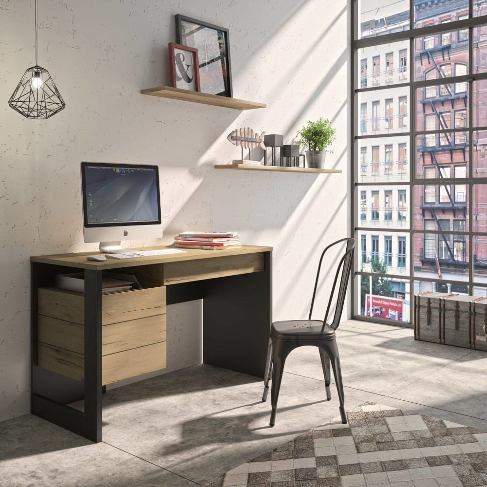 Bureau 1 tiroir 1 porte effet bois et noir - Maisons du Monde