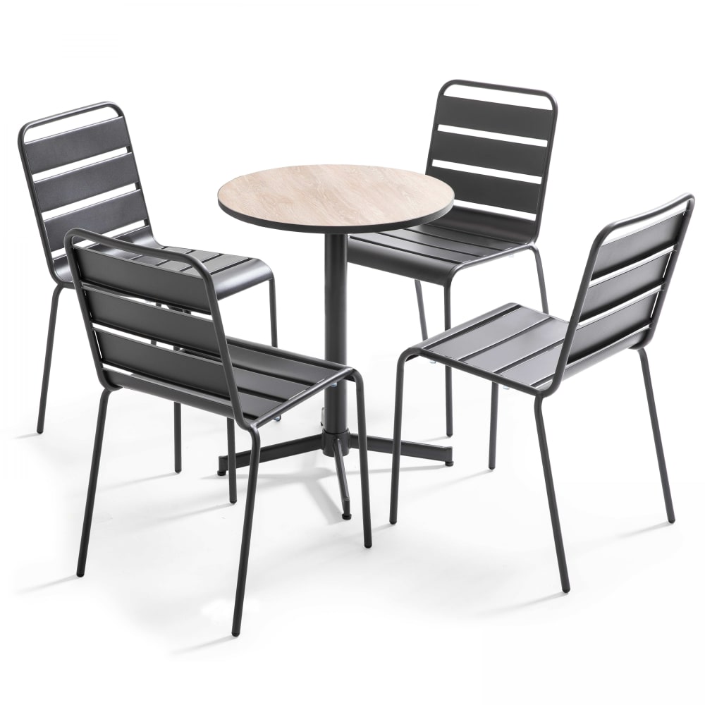Ensemble de terrasse table ronde bois et 4 chaises