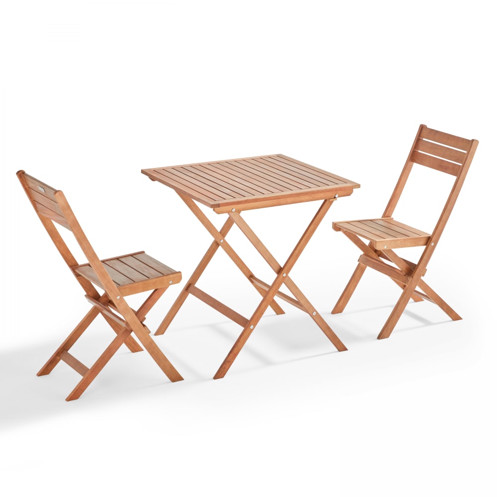 Table et 2 chaises pliante en bois d'eucalyptus