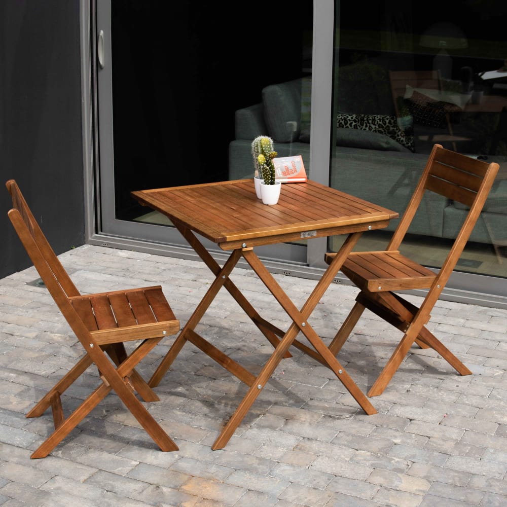 Table et 2 chaises pliante en bois d'eucalyptus