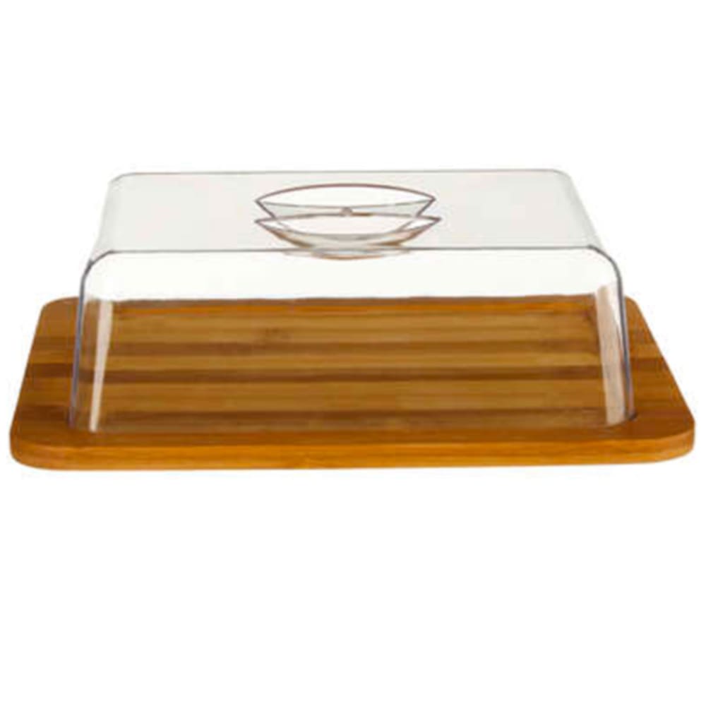 Petit plateau fromage bambou et cloche acrylique - 26x20x7.5cm