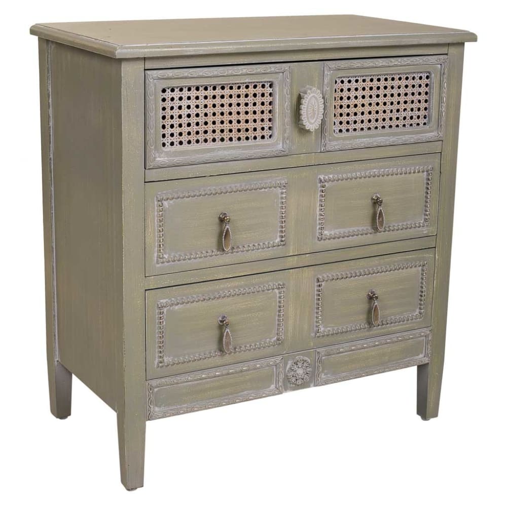 Table de chevet en bois vert avec 3 tiroirs 65x36x70h