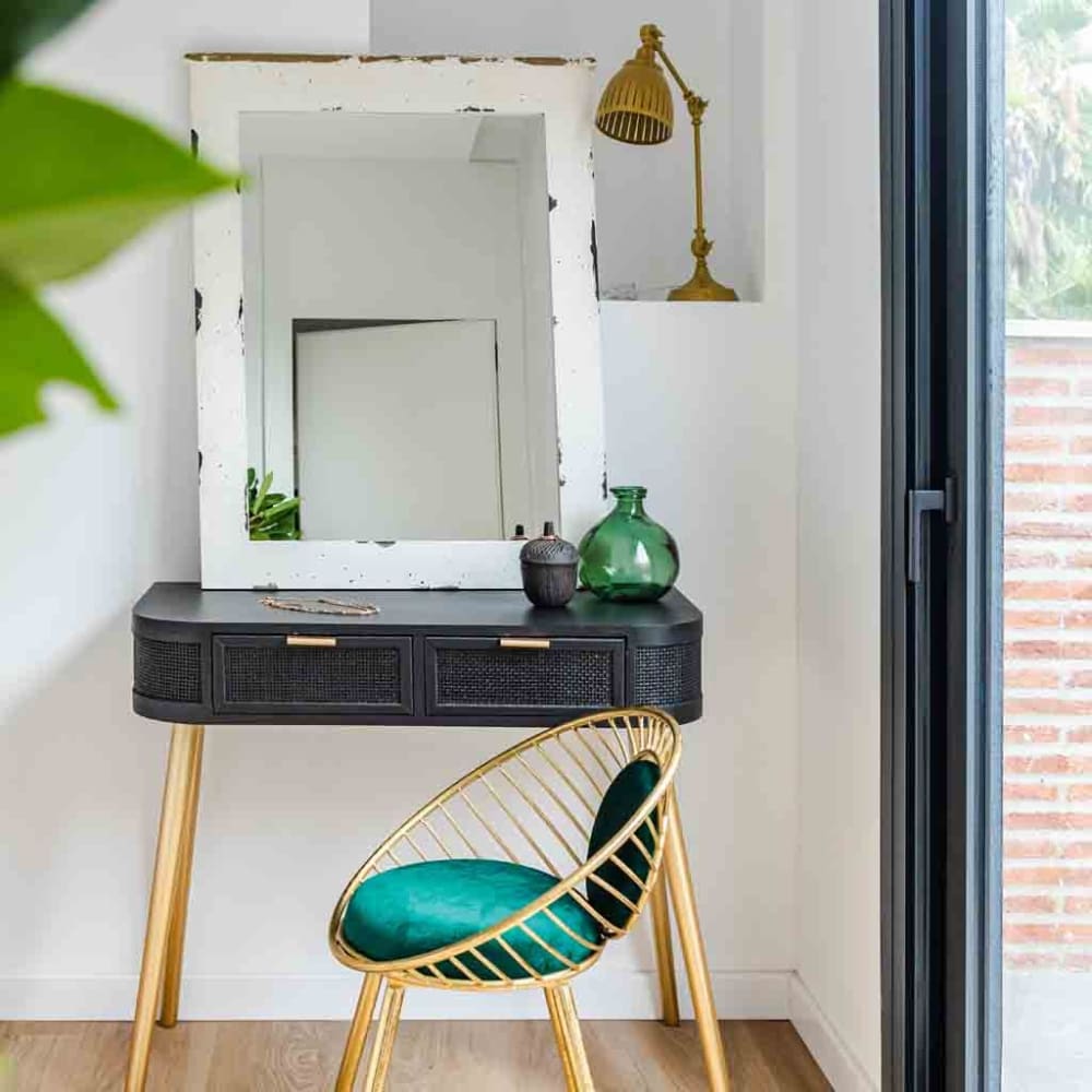 Banqueta de metal dorado tapizada verde 55x46x70 - Maisons du Monde