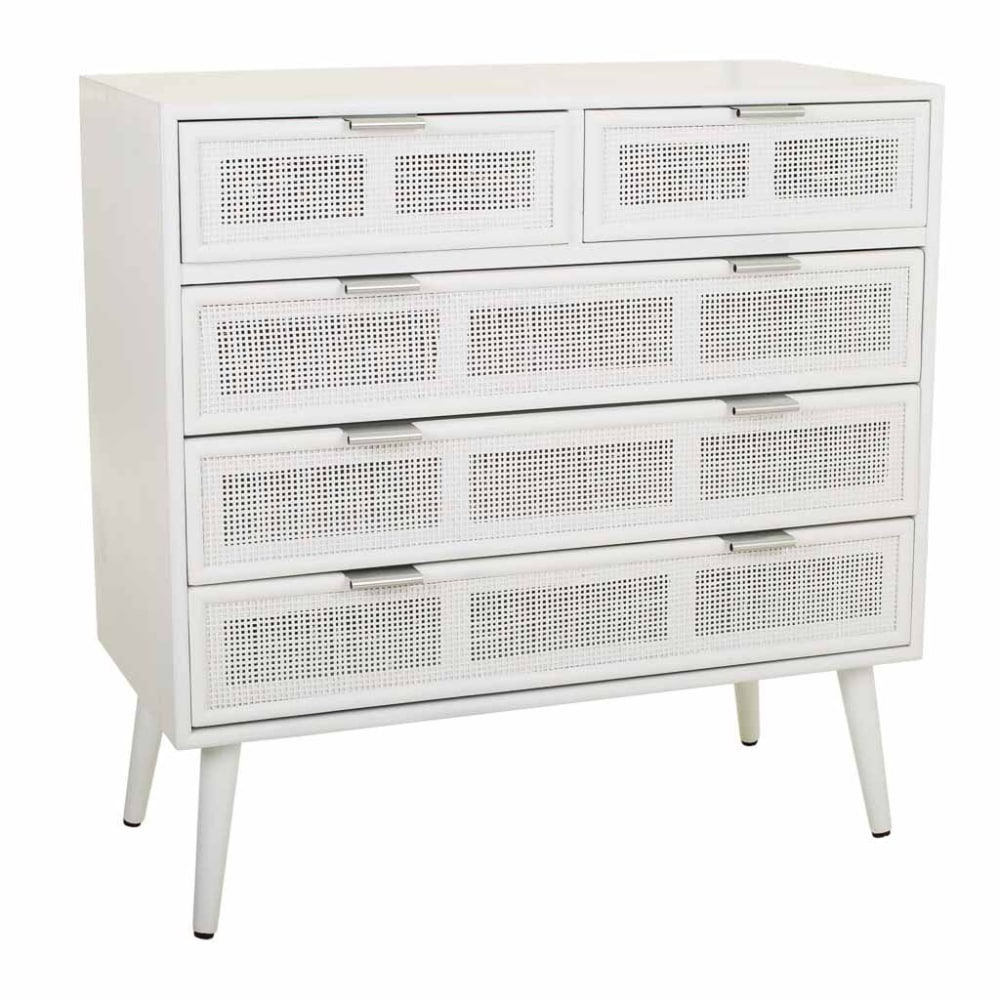 Cómoda de madera y rejilla blanca 80x39.5x81