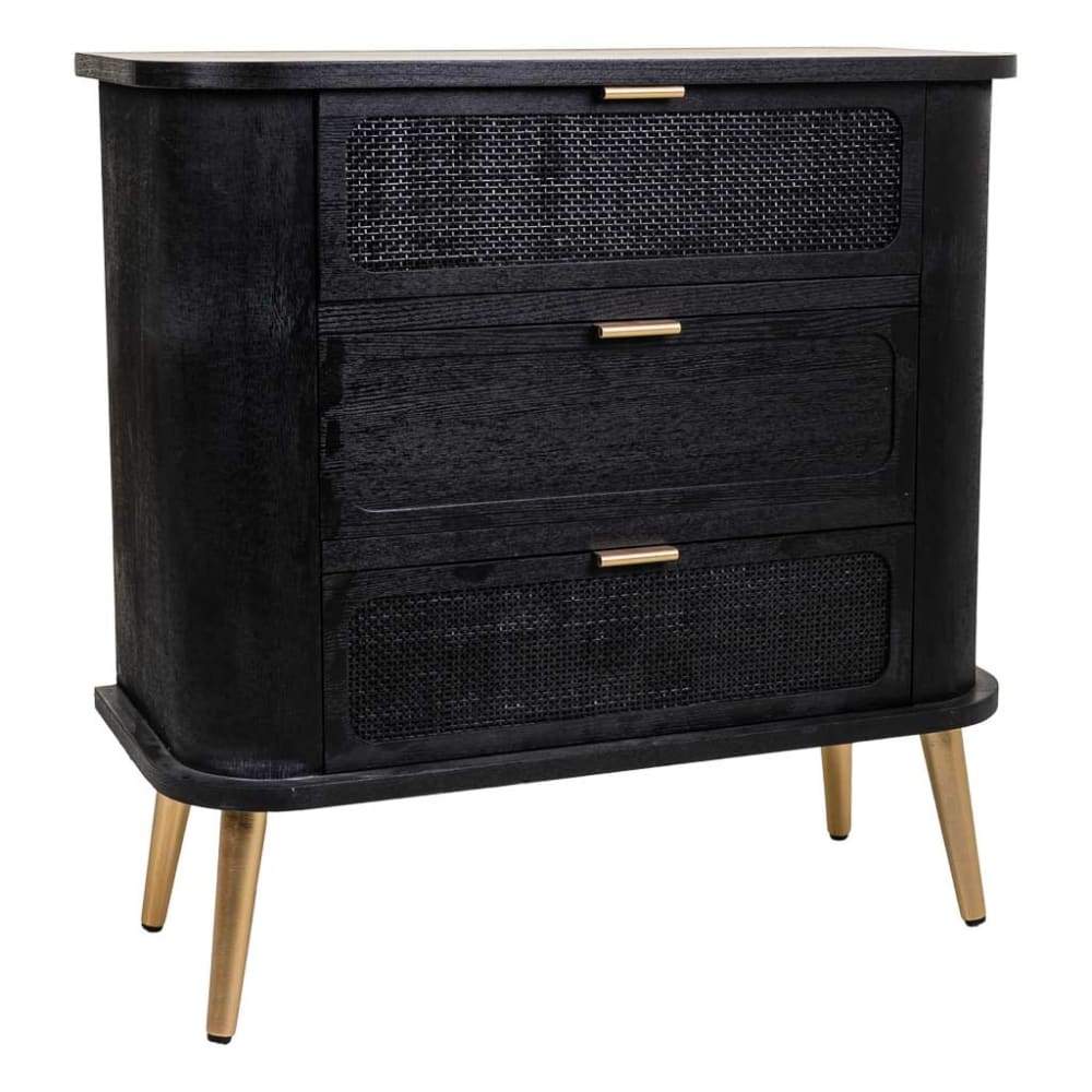 Wanderlust deco Kommode aus Holz und lackiertem Gitter, 80x35x81, schwarz - Spanplatte