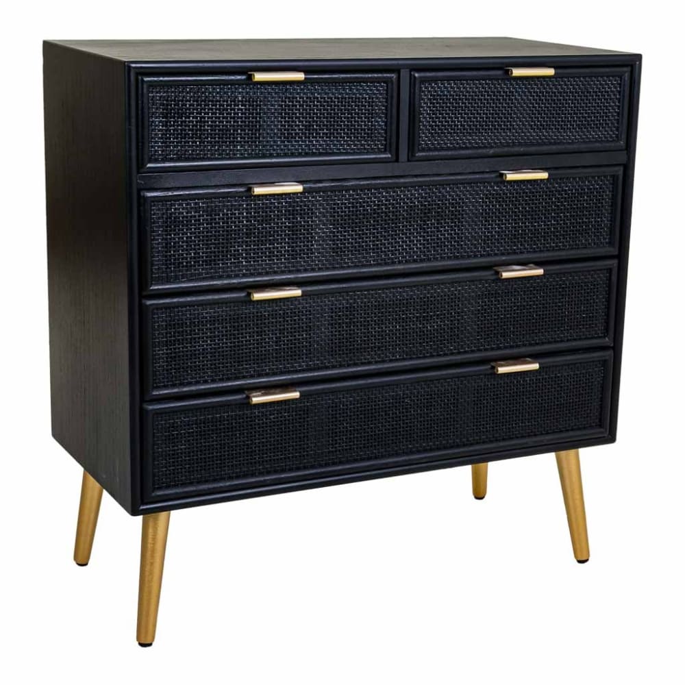 Wanderlust deco Kommode aus Holz und lackiertem Gitter, 80x39,5x81, schwarz - Spanplatte