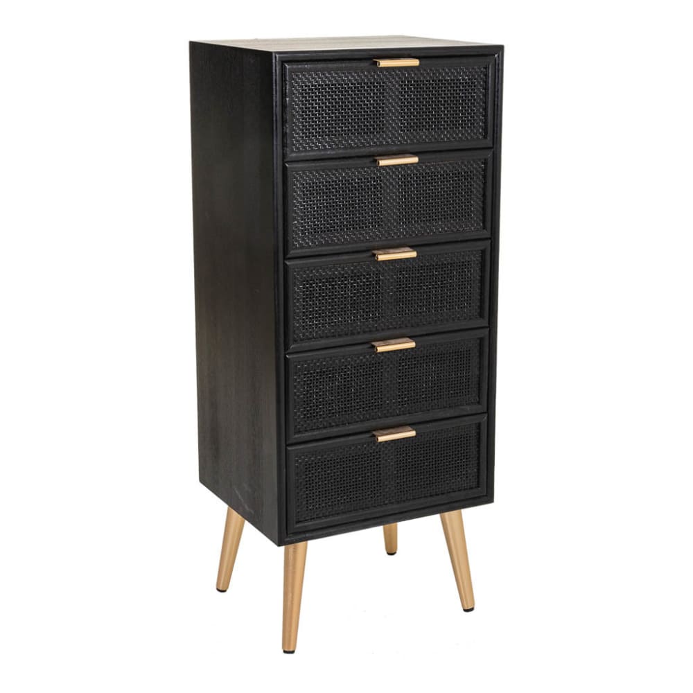 Commode en bois et treillis laqué noir 42x36,5x100,5h