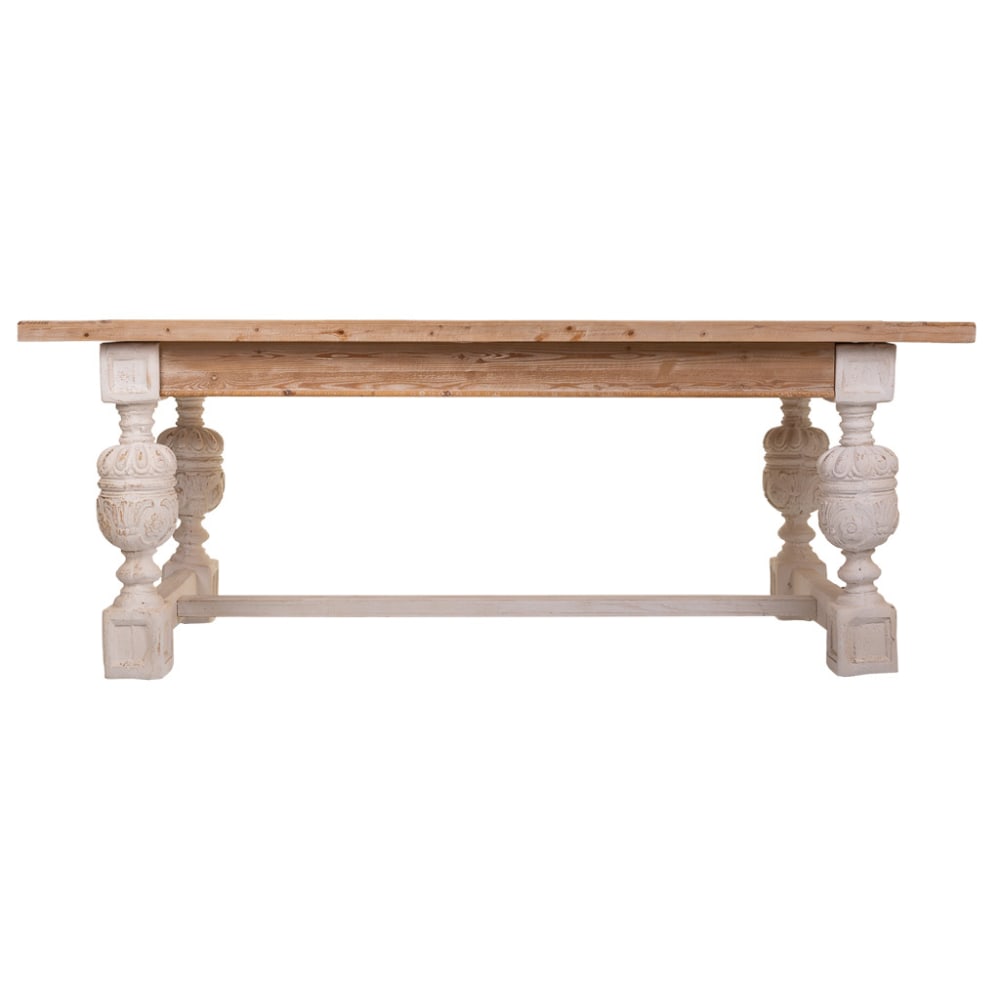 Mesa de madera tallada blanca con patas de escayola 200x90x78 - Maisons du Monde