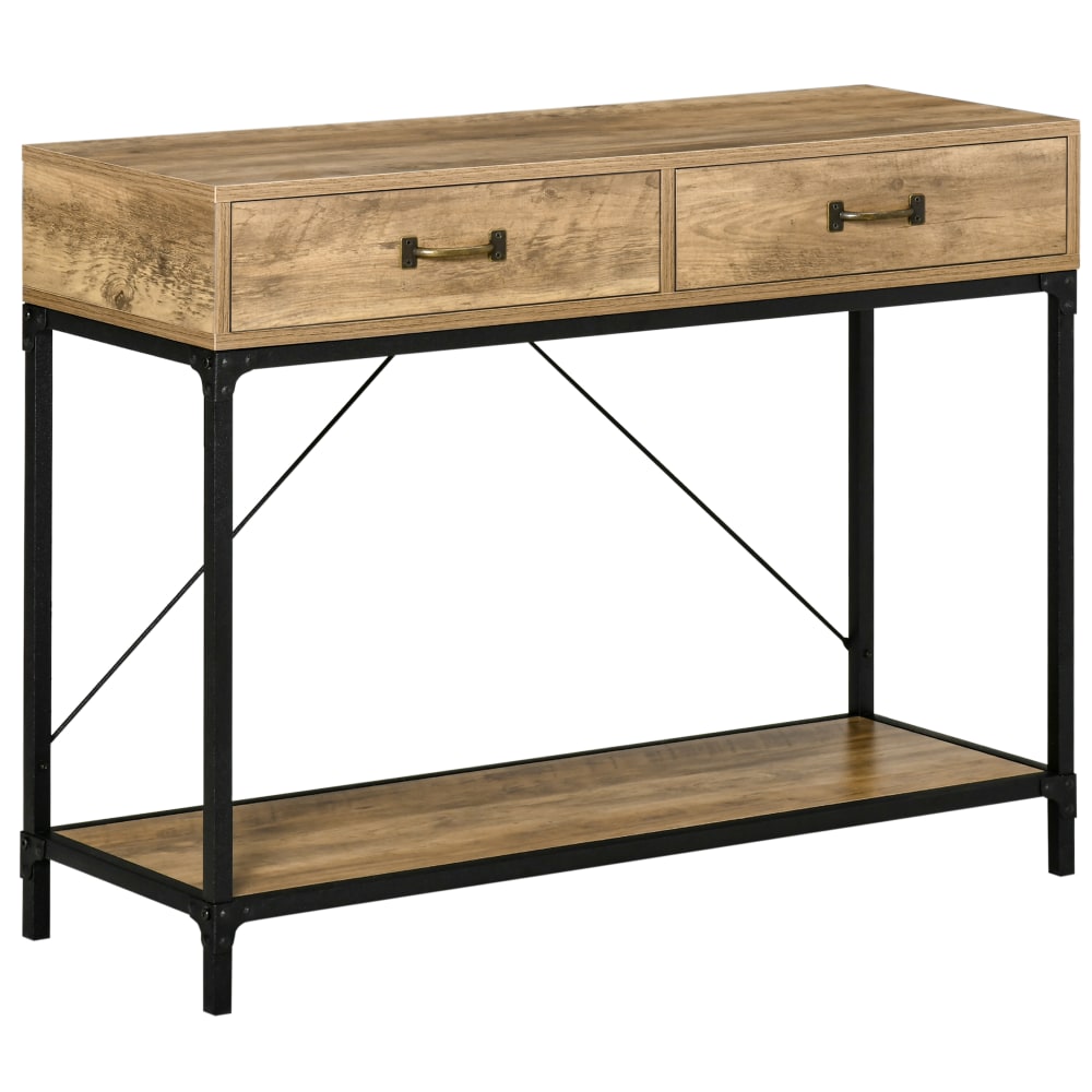 Consolle per ingresso vintage 2 cassetti mensola metallo legno - Marrone - Pannello di particelle