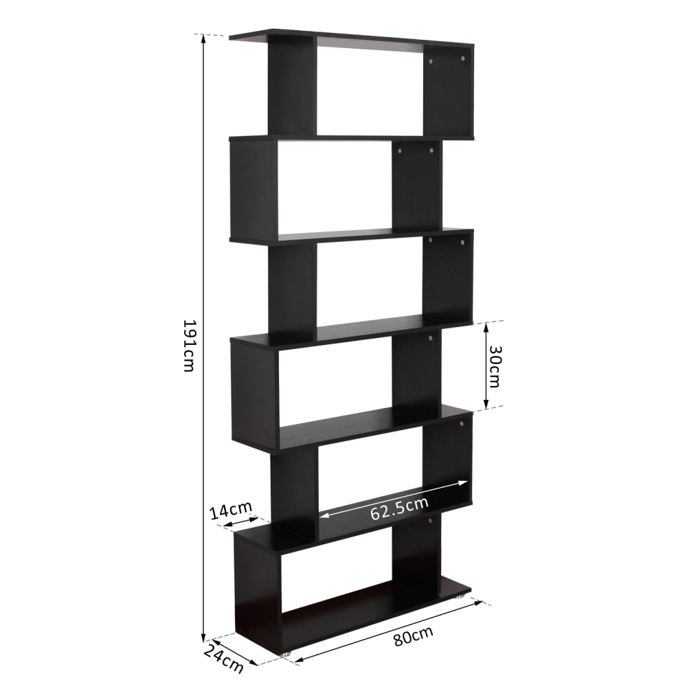 Libreria moderna a muro con 6 ripiani 80x24x191cm in legno nero -