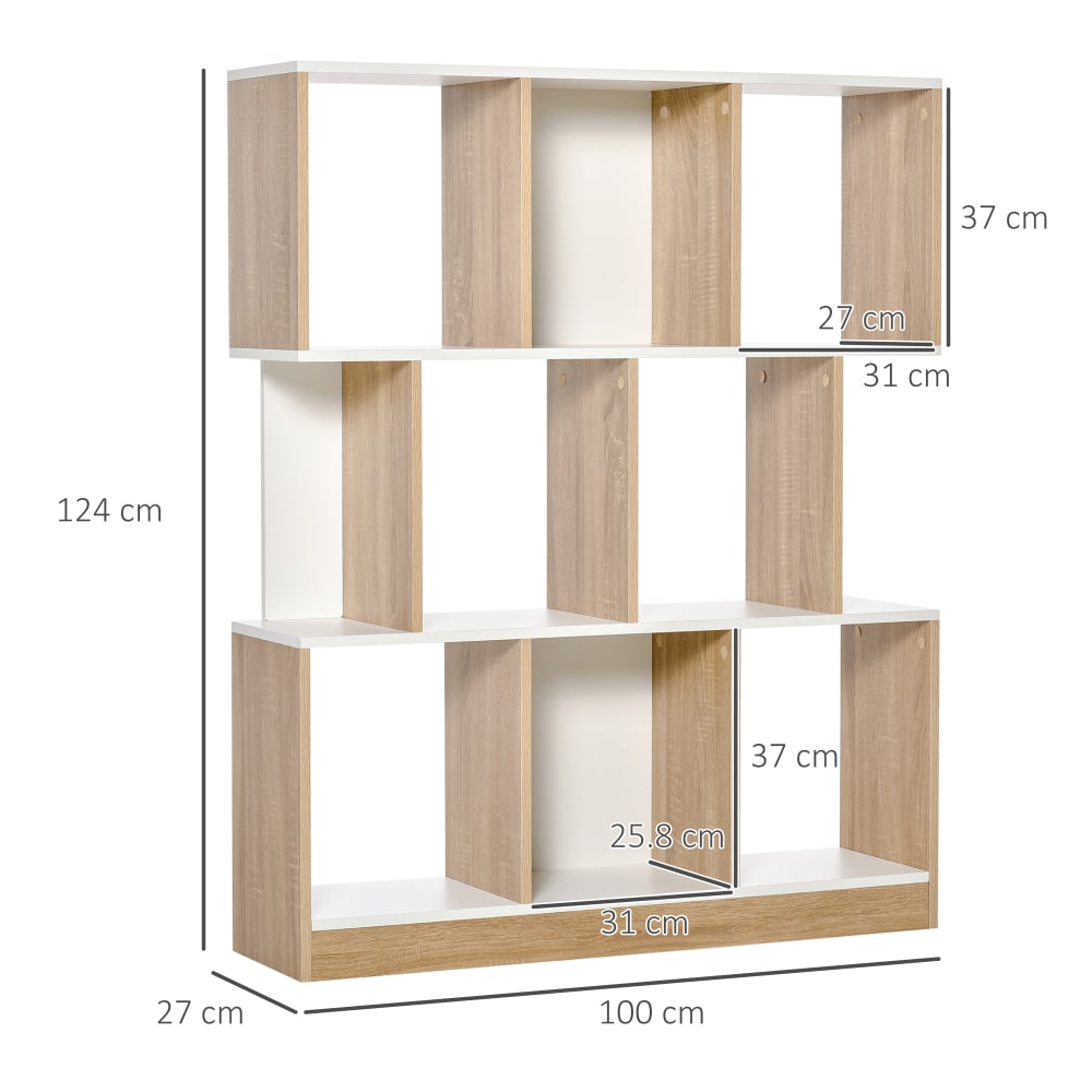 Mobile libreria a 8 ripiani in truciolato 100x27x124cm rovere e