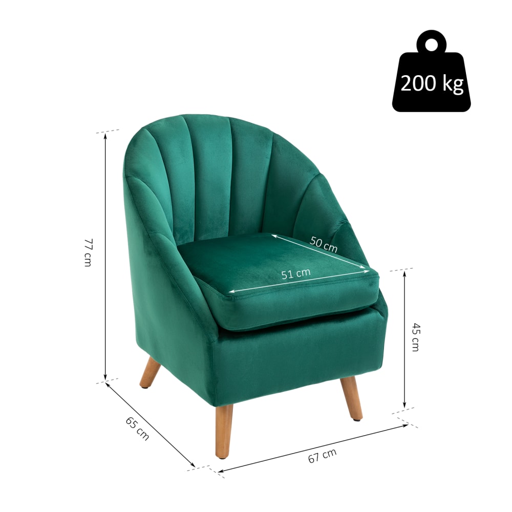 Poltrona da salotto in velluto verde con solida struttura in