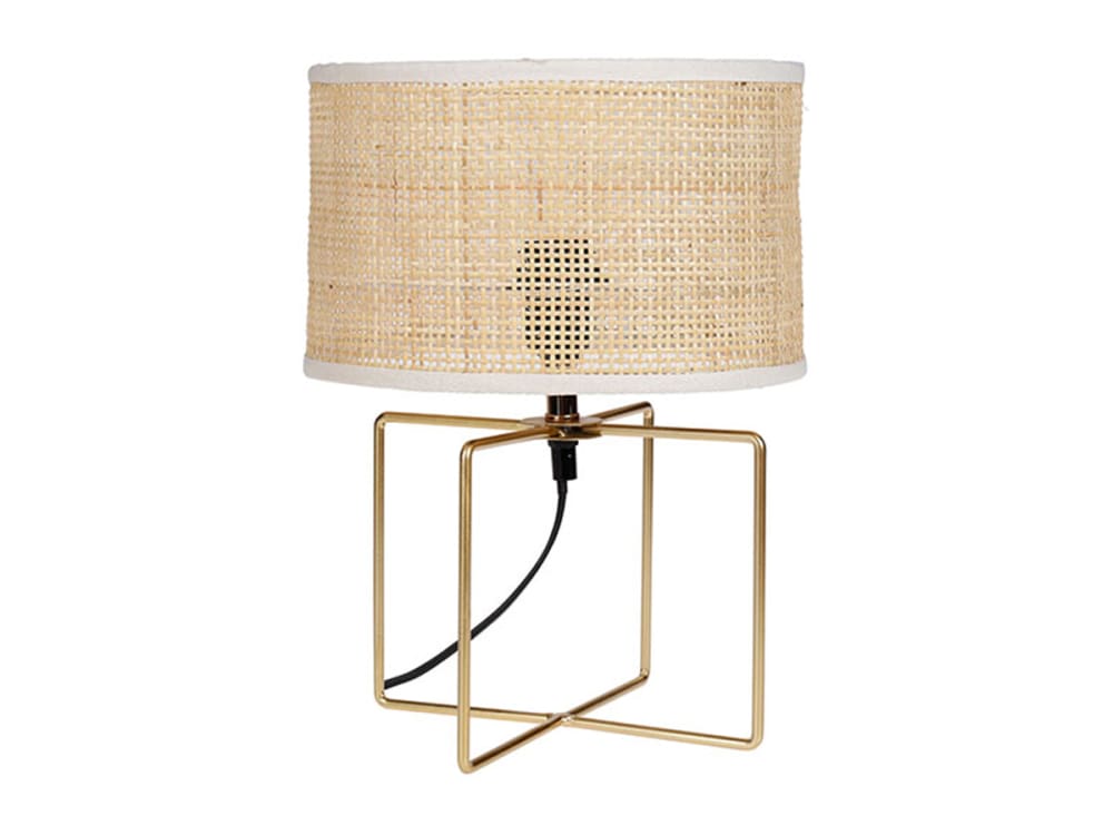 Lampe métal rotin beige