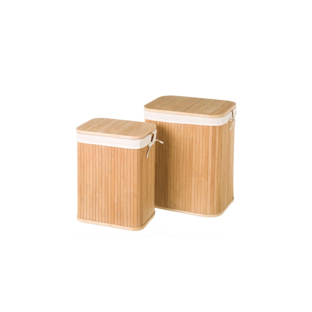 Wadiga Set de 2 paniers à linge rectangulaires bambou intérieur tissu Marron