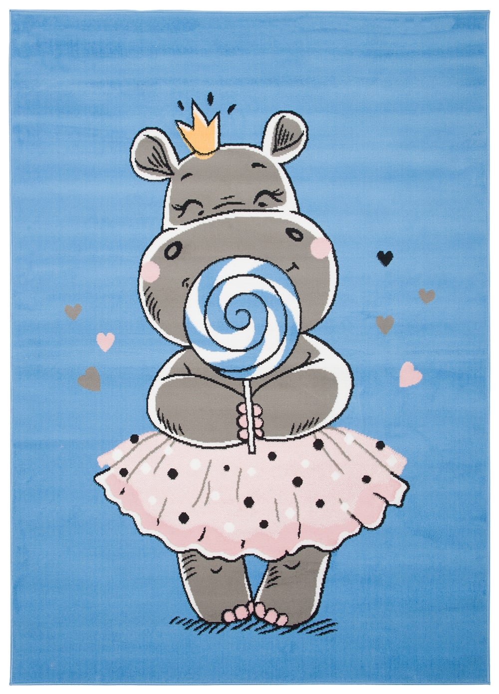 Alfombra para niños azul rosa gris blanco hipopótamo fina 160 x 220 cm