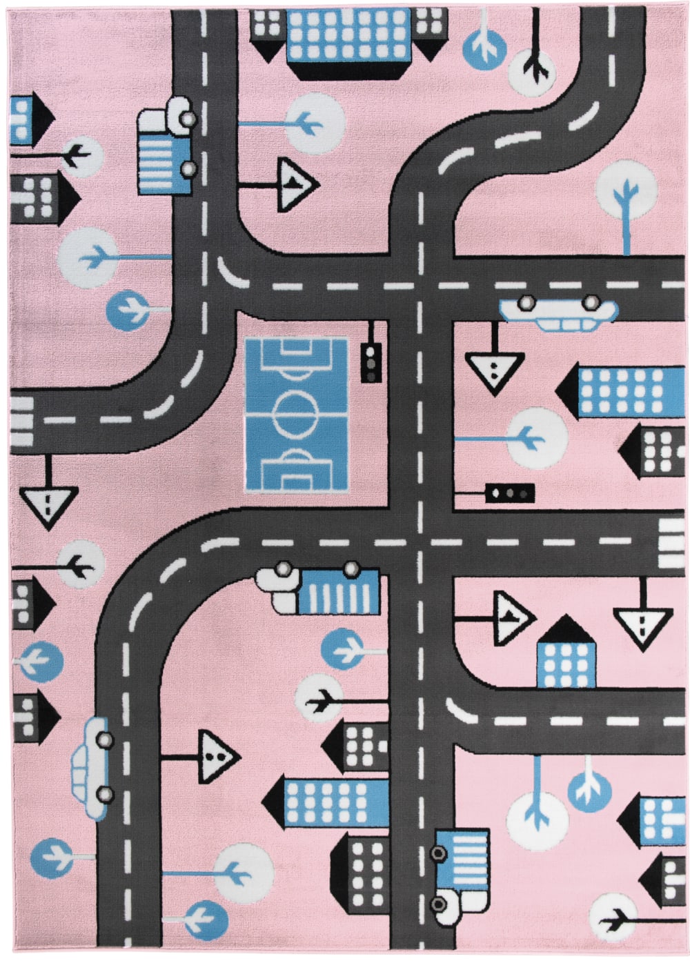 Alfombra para niño rosa azul gris carretera 180x250cm