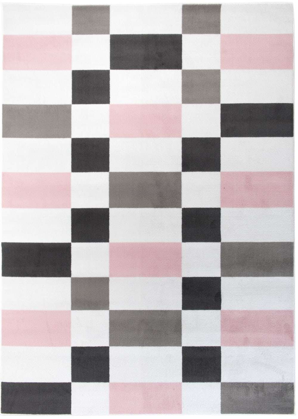 Alfombra para niño rosa gris blanco negro geométrico 180x250cm