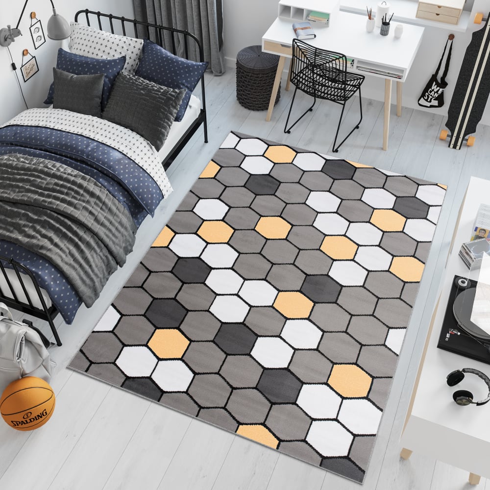 Tappeto per bambini grigio giallo bianco geometrico 160x220 -