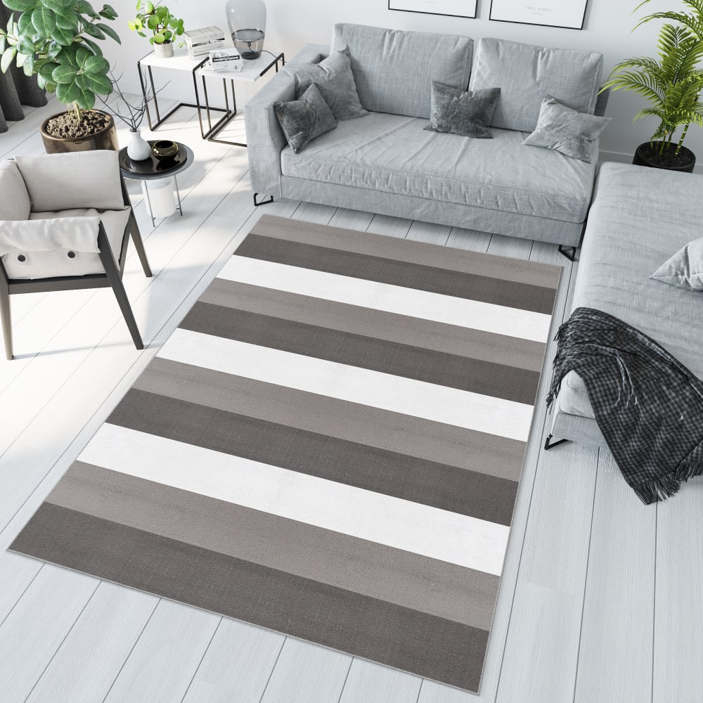 Tappeto per bambini grigio bianco antracite strisce 180x250 -