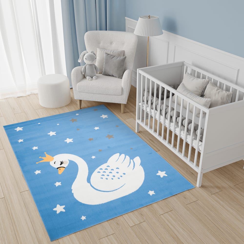 Tappeto per bambini azzurro cigno multicolore 140 x 200 cm -