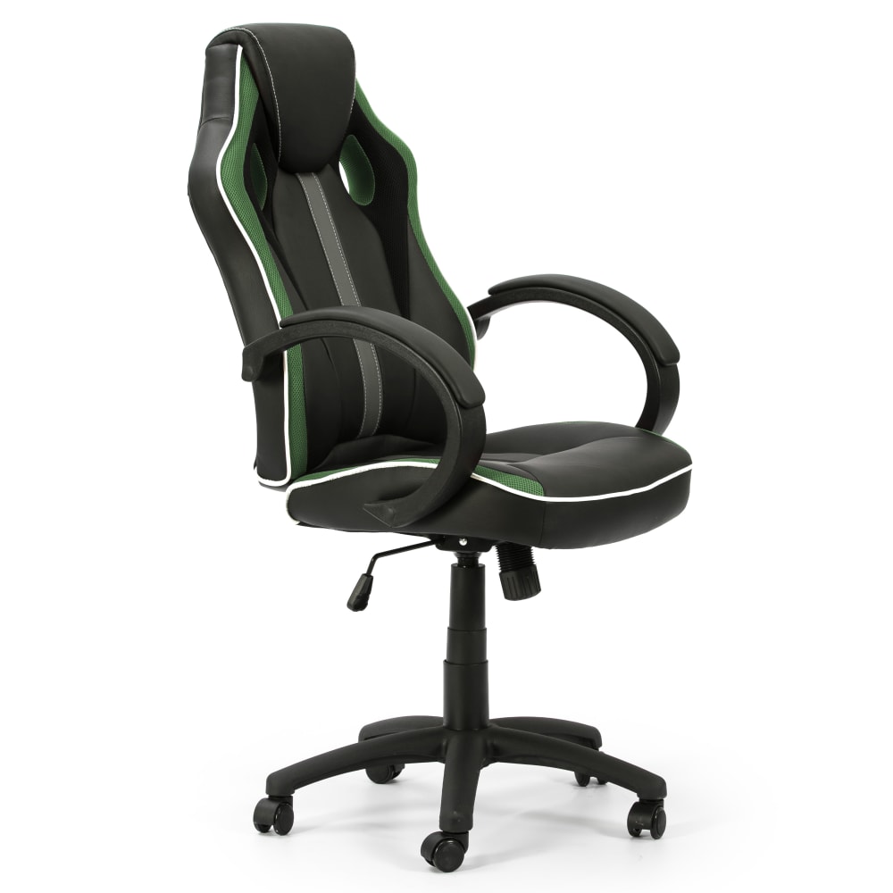 Fauteuil de bureau réglable/inclinable tapissé similicuir, noir/vert