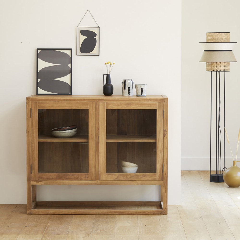 BERAH GETAH Buffet aus massivem Teakholz und Glas 120 cm style modern Beige