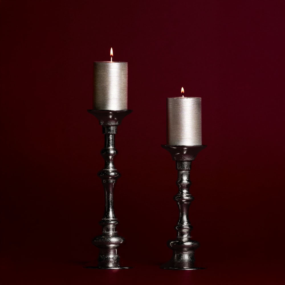 Bougeoir décoratif en aluminium argenté H30 - Maisons du Monde
