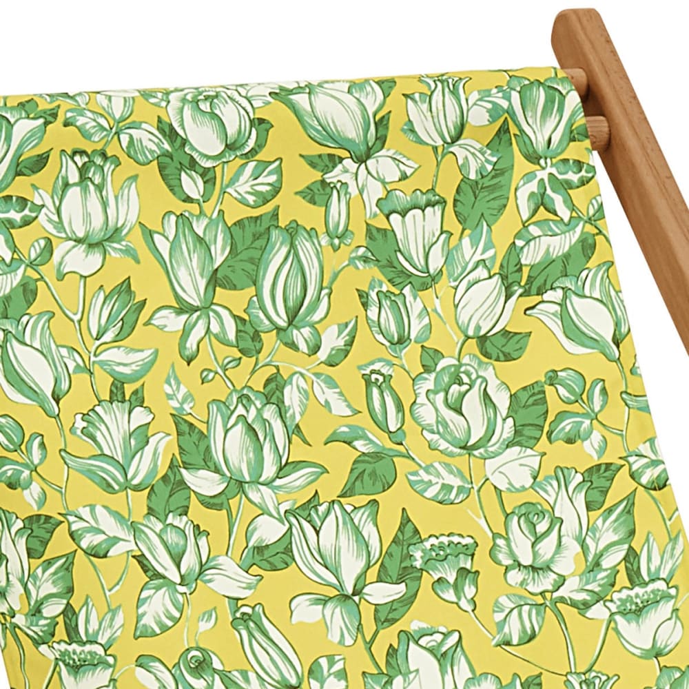 Chilienne pliante en eucalyptus, toile outdoor, motif fleuri jaune - Maisons du Monde