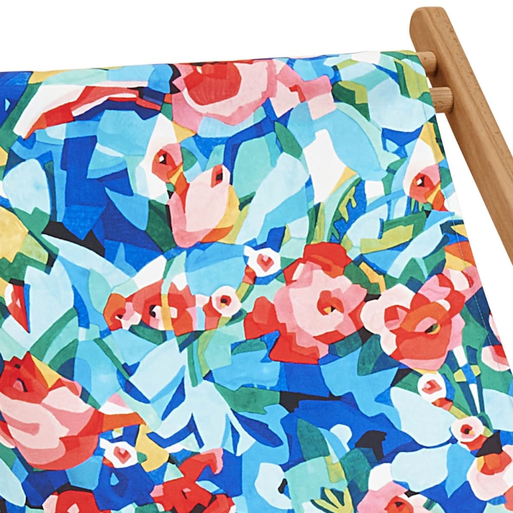 Chilienne en eucalyptus et toile outdoor, motif fleuri abstrait - Maisons du Monde