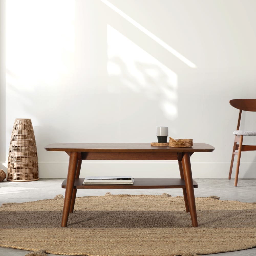 Table basse rectangulaire, bois massif couleur noyer, 100 cm longueur - Maisons du Monde
