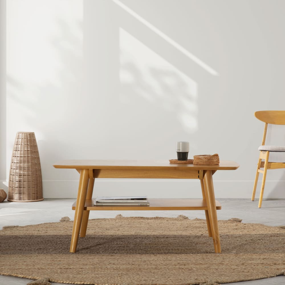 Table basse rectangulaire, bois massif couleur chêne, 100 cm longueur - Maisons du Monde
