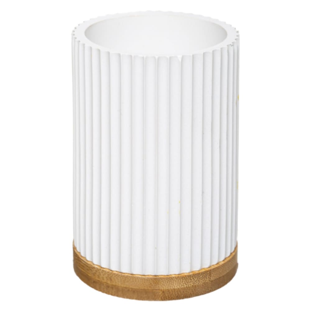 Gobelet porte brosses à dents blanc et bambou — Beyit