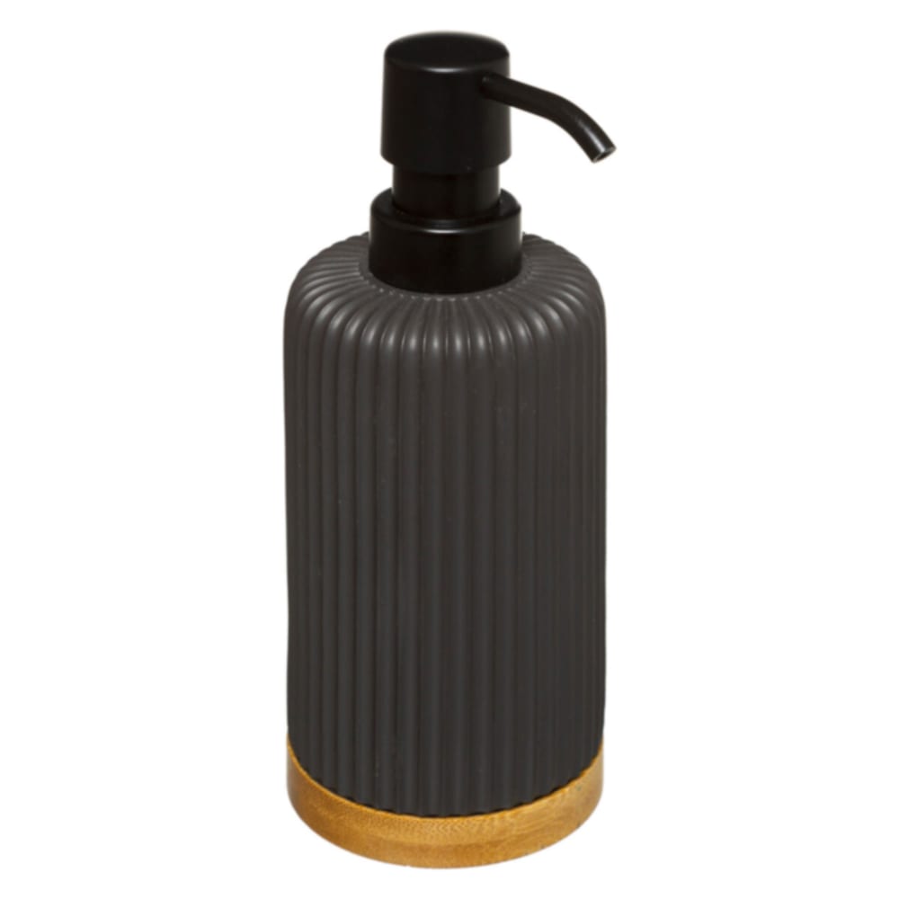 FIVE SIMPLY SMART Distributeur de savon de salle de bain en polypropylène noir et bambou. Dimensions: 7x18cm Couleur: Noir et bois Matière: