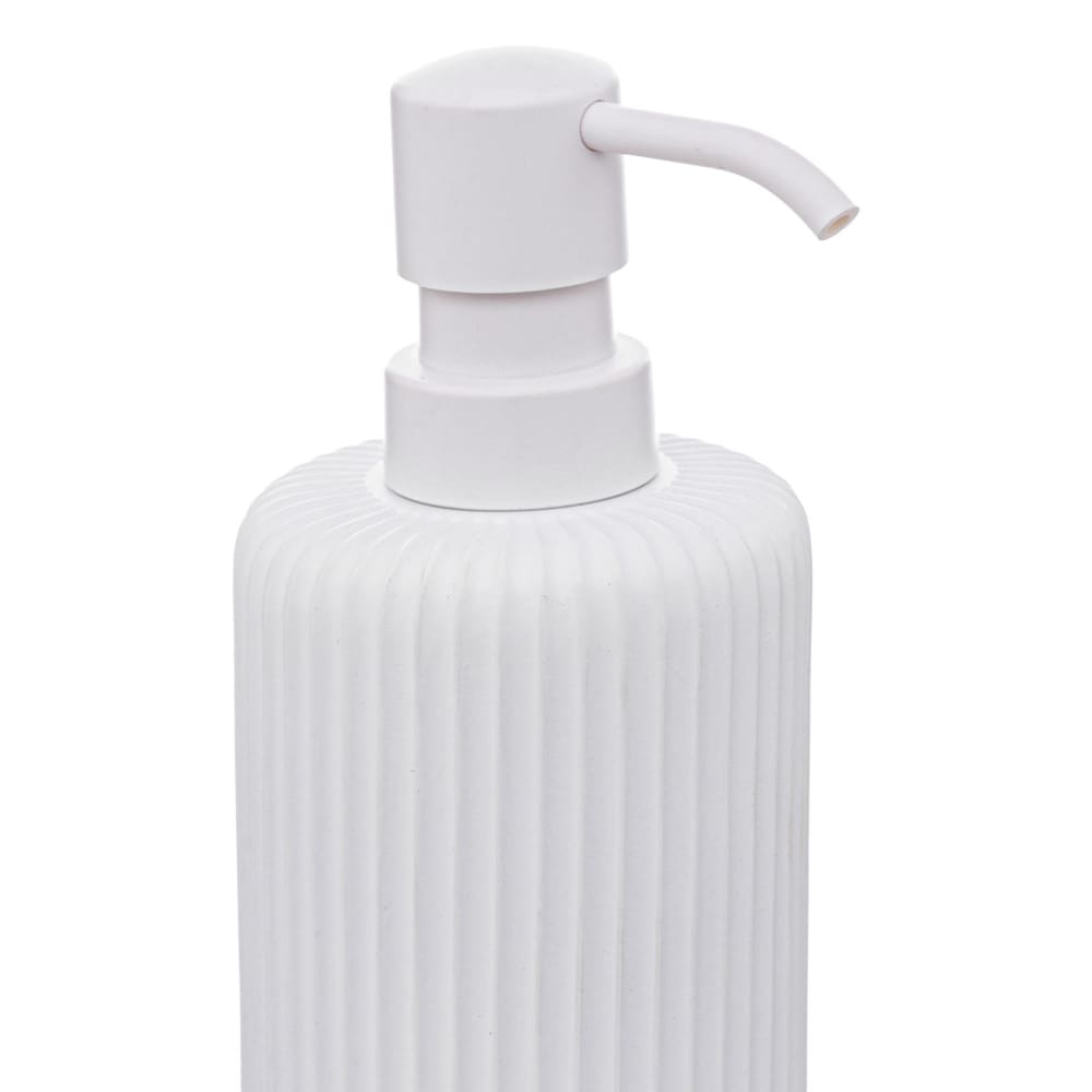 Distributeur à savon strié polyester/bambou blanc 8.5x18 cm - Maisons du Monde