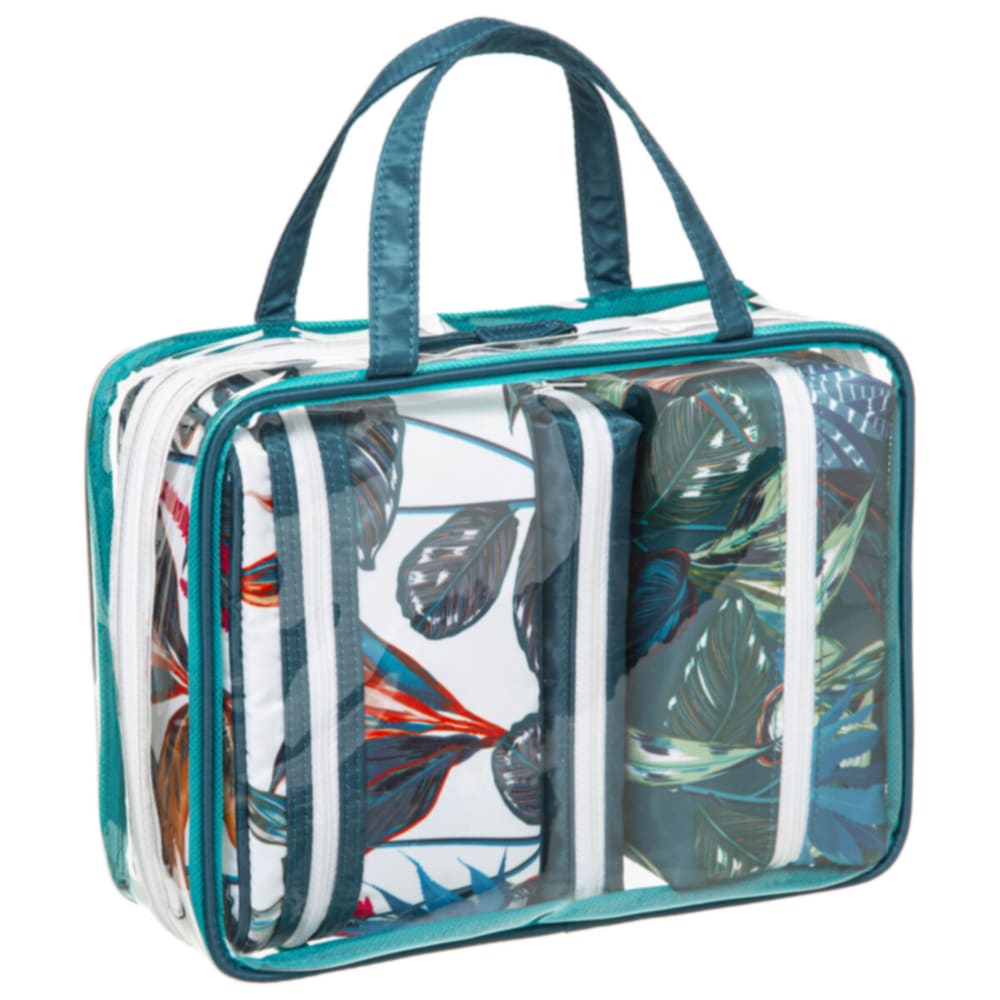 FIVE SIMPLY SMART Trousse de toilette comprenant 4 éléments motifs feuillage exotique. Dimensions : 27x9x20cm Couleur : Multicolore Matière : PVC et