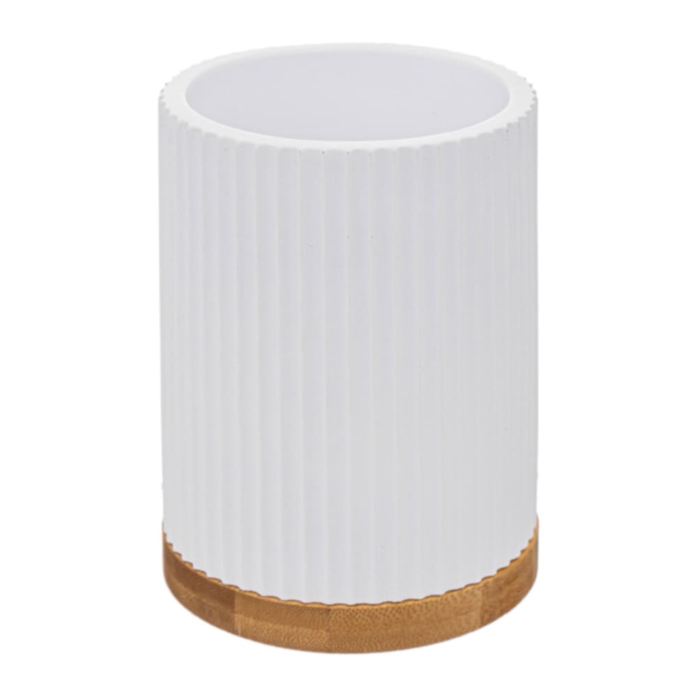 Brosse wc polyrésine blanc et bambou - 8.8x8.8x40cm — vue 3