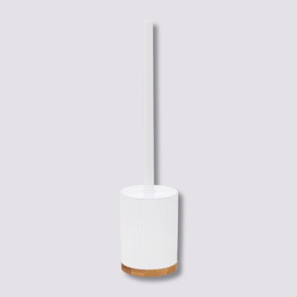 Brosse wc polyrésine blanc et bambou - 8.8x8.8x40cm — vue 4