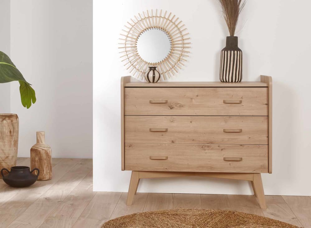 Commode 3 tiroirs en chêne vintage - Larg. 100 cm - Maisons du Monde