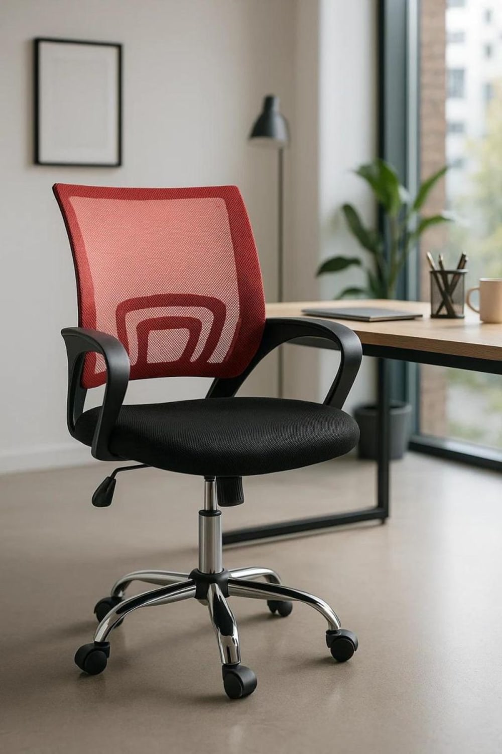 Silla en color rojo y negro de estilo home office en tela - Maisons du Monde