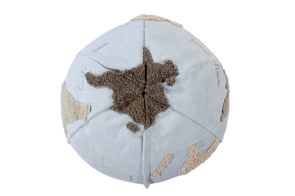 Pouf world blu e verde in cotone 45xØ50 - Lorena Canals