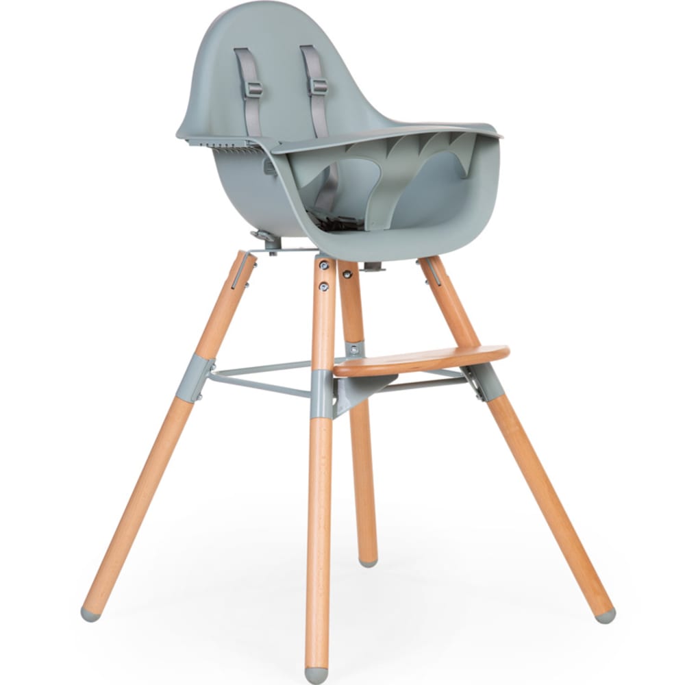 Chaise haute en bois naturel Evolu 2 menthe avec arceau