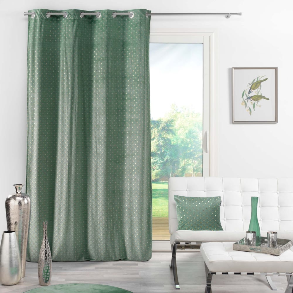 Rideau tamisant en velours print or kaki 140x240 cm