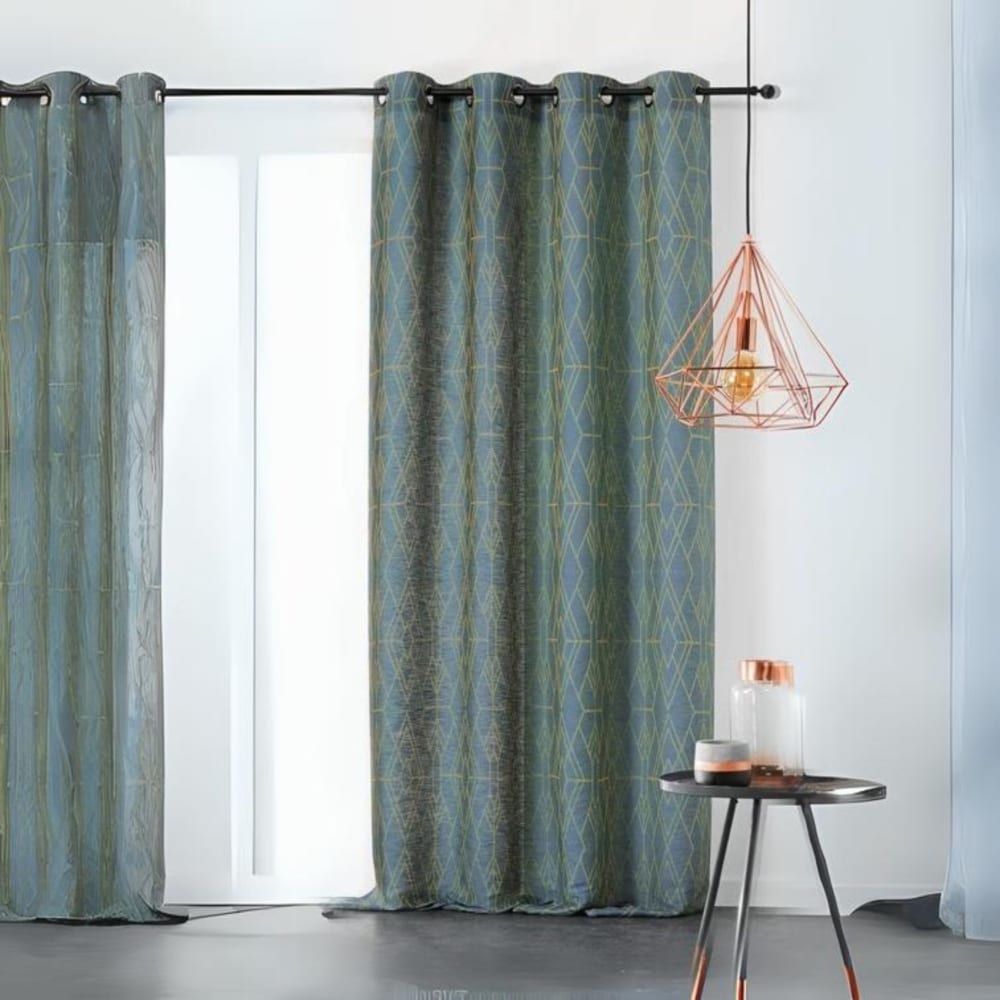 Voilage à tendance géométrique polyester vert olive 140x275 cm