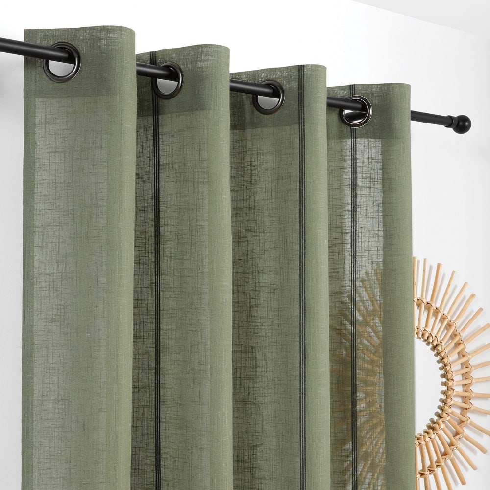 Voilage aux fines rayures noires poly-lin vert 145x260 cm — vue 3