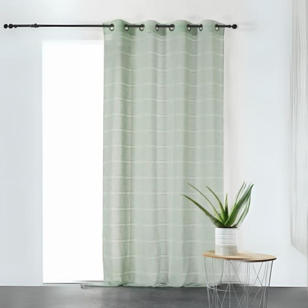 Voilage rayé et tamisant cordelette polyester vert clair 140x250 cm