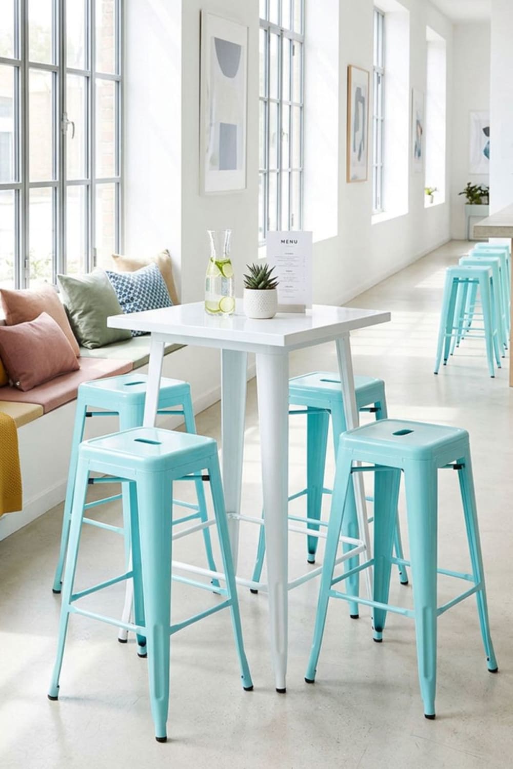 Pack 4 taburetes color azul cielo en acero reforzado - Maisons du Monde