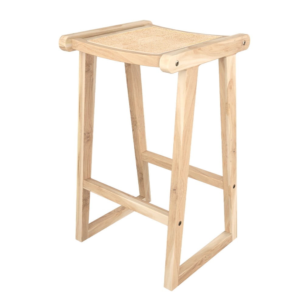 Taburetes para isla de cocina de teca y ratán natural 66 cm
