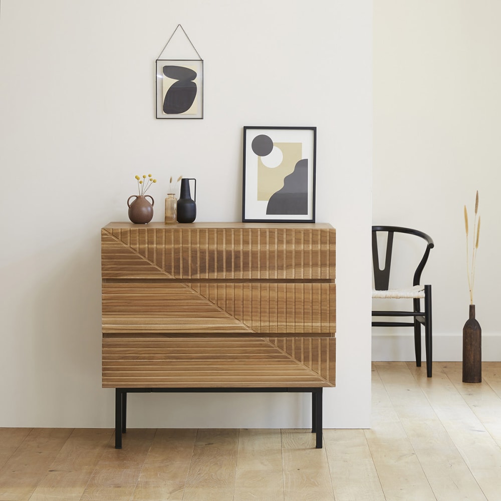 BERAH GETAH Kommode aus massivem Teakholz 95 cm style modern Beige